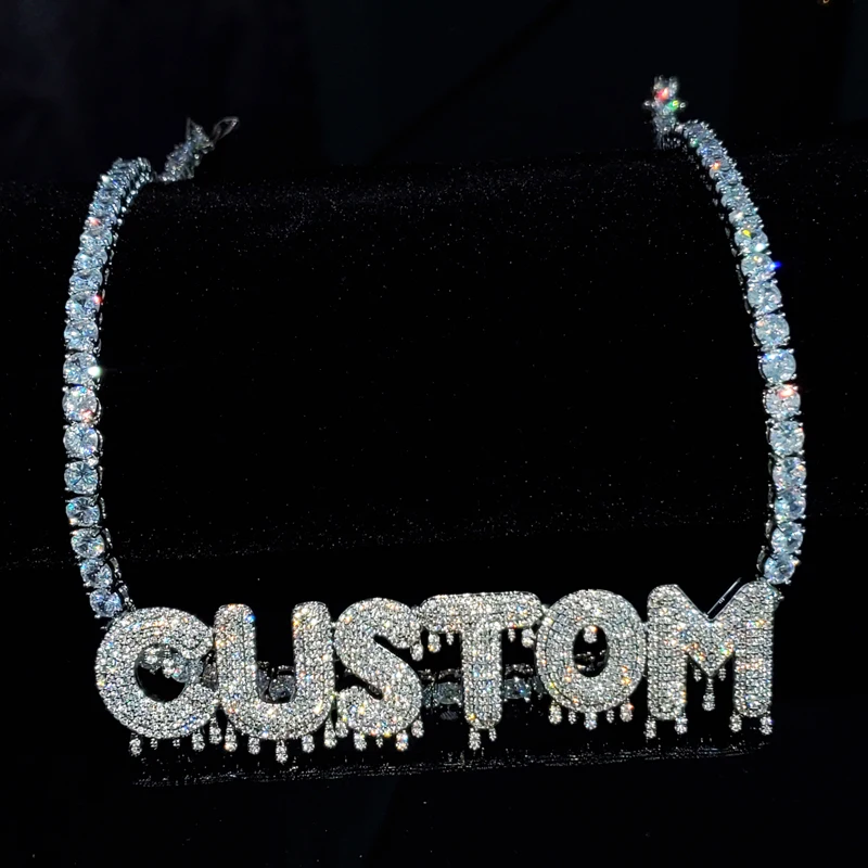 Customized Drippy Name necklace Copper with Zircon Pendant With tennis chain Hip Hop Jewelry