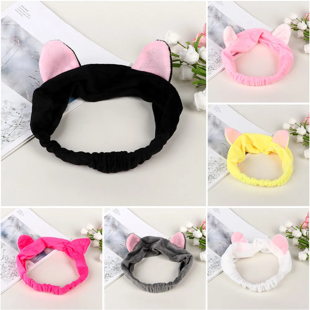 Cute Cat Ears Elastic Soft Headband for washing Multicolor Makeup Tool