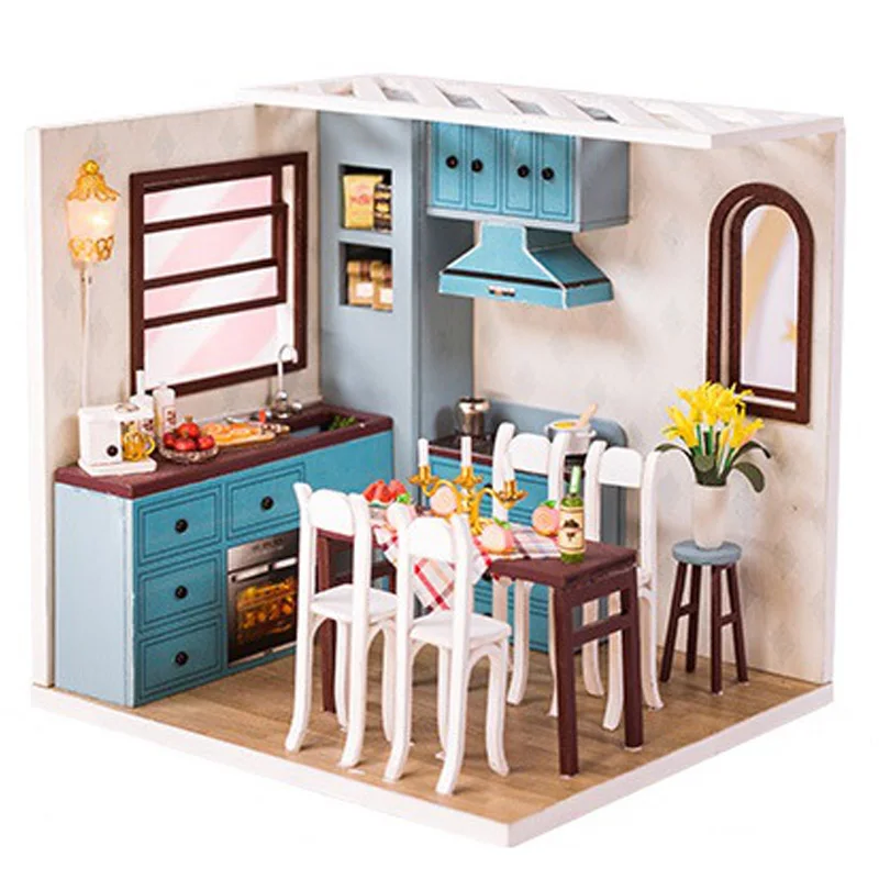 

Handmade Doll House Furniture Miniature Diy Doll Houses Miniature Dollhouse with Dust Cover Wooden Toys for Children Grown Ups B