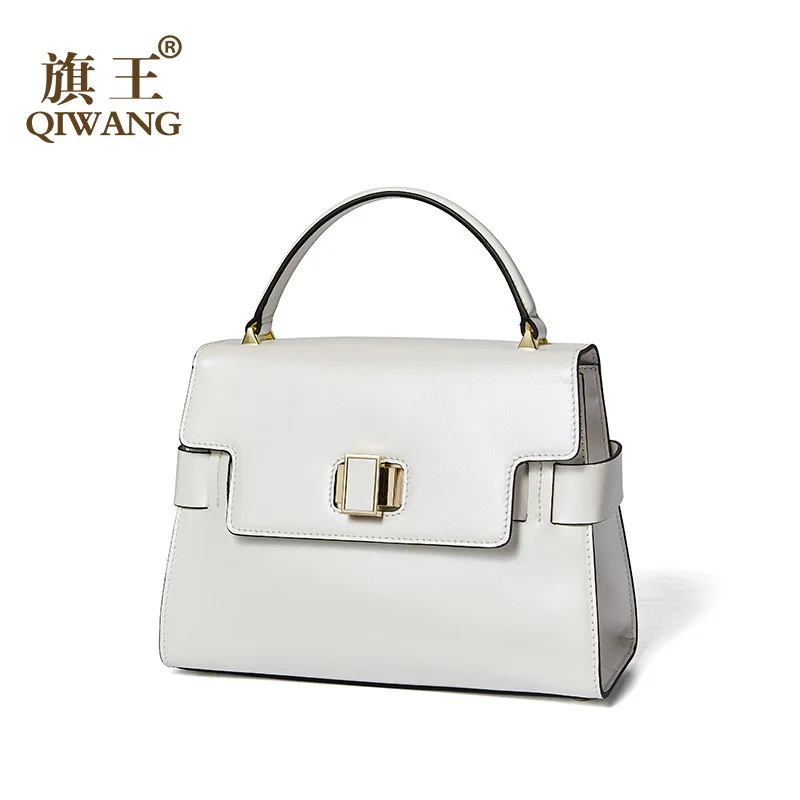 

Wang 2019 Leather Bag Pearl White Elegant Solid Color Small Square Closed-toe Layer Cowhide Nobility Handbag Women's Carrying