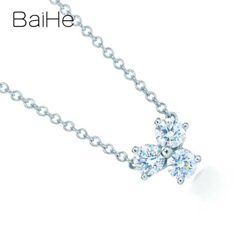 BAIHE Solid 18K White Gold Certified H/SI About 0.36ct Genuine Natural Diamonds Women Fine Jewelry Wedding Gift Necklaces