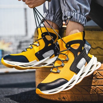 

High Top Running Shoes for Men Breathable Blade Sneakers Reflective Cushioning Sport Shoes Training Jogging Shoes