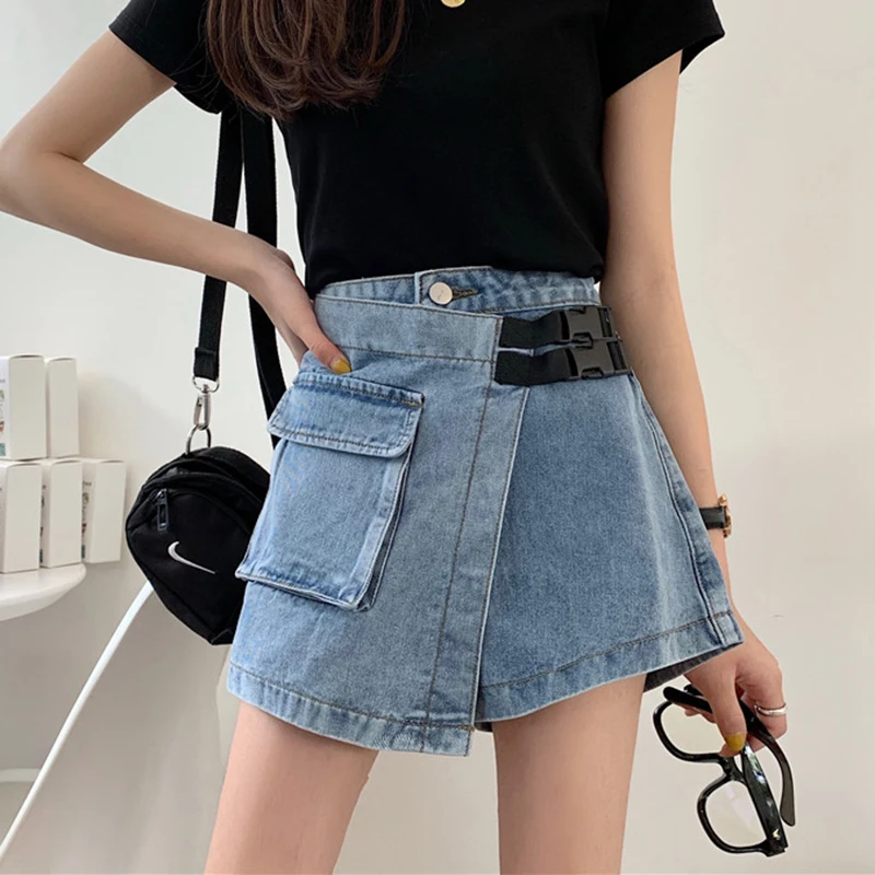 4 colors S-L 2020 Summer High Waist Denim Shorts Skirts Women Cargo Streetwear Causal Girl Chic Jeans Womens | Женская одежда