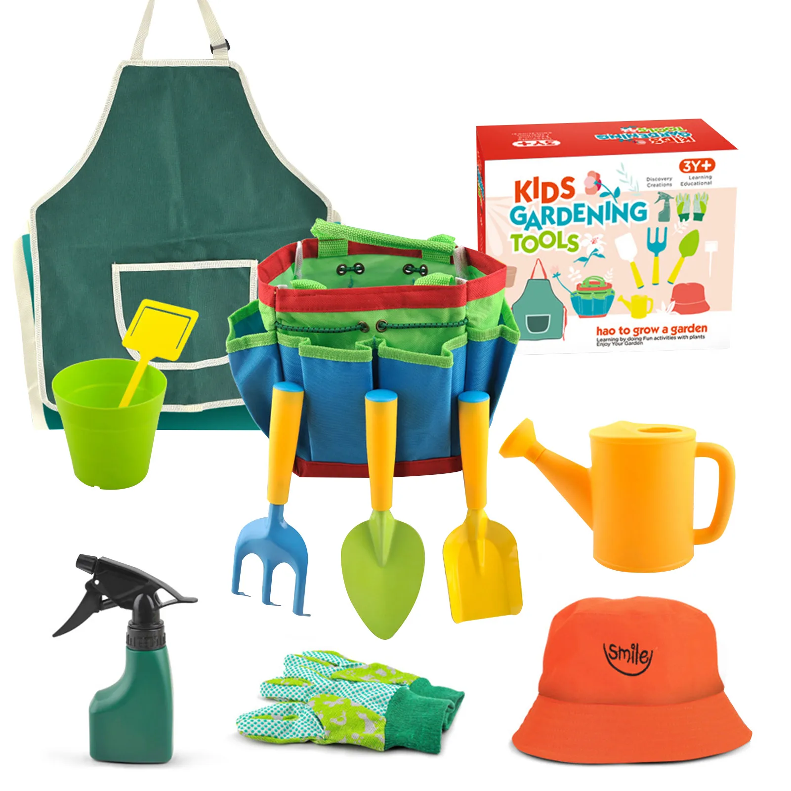 Kids Gardening Tools Garden Toys Set Children Shovel Spade Rake Watering Can Gloves Smock Travel Beach Toy | Дом и сад