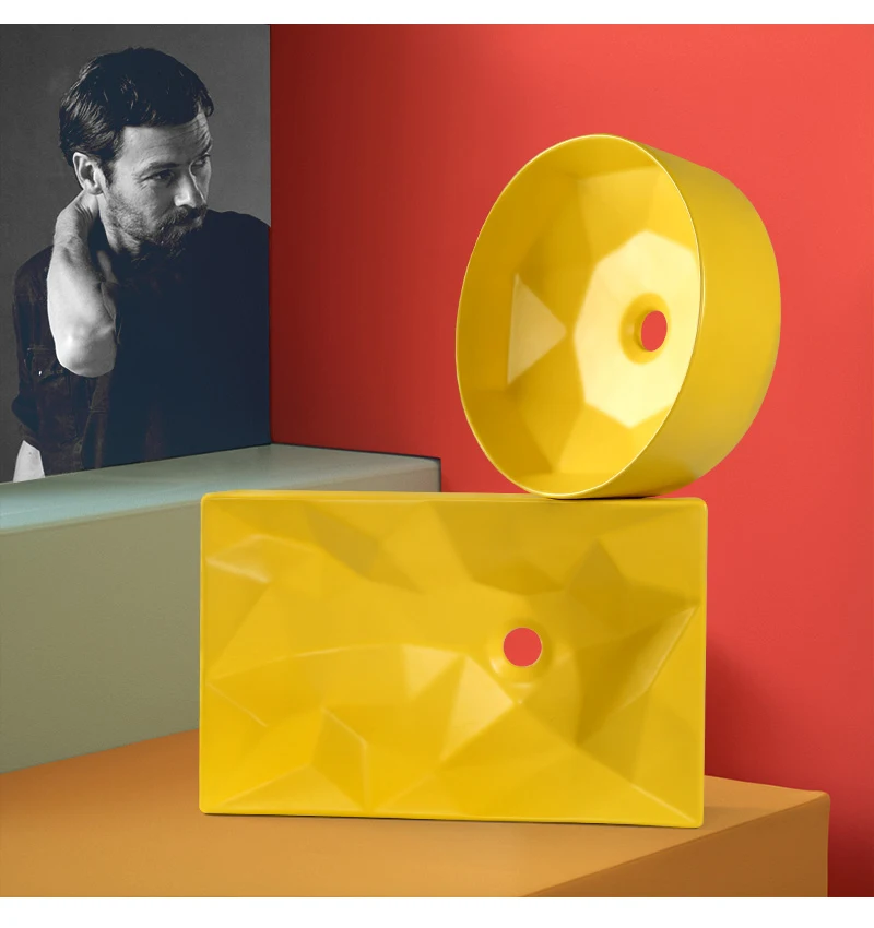 Ванная комната раковины керамика сосуд геометрический дизайн умывальник матовый желтый выше Счетный со сливом мягкий шланг современный AM926