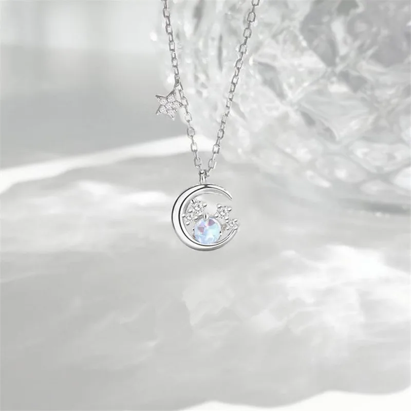 925 Sterling Silver Star Moon Pendent Necklace For Women Girls Party 2021 Jewelry Choker Collar dz147 | Украшения и аксессуары