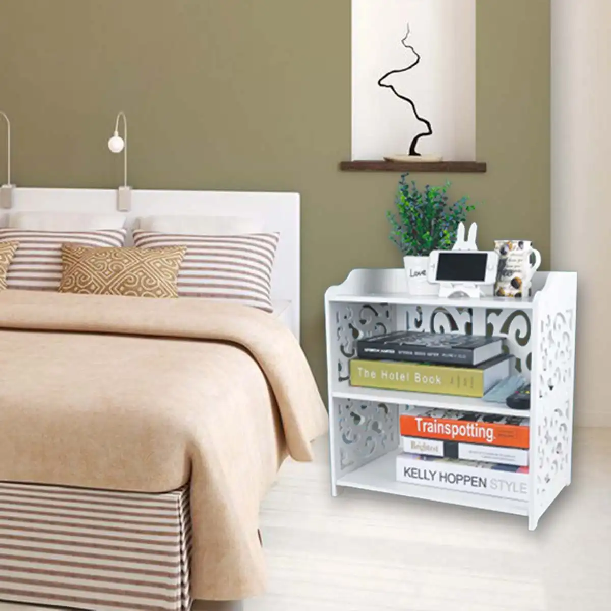 

Nordic White Floor Mounted Nightstands DIY Mini PVC Storage Cabinet Bedside Box Modern Toilet Storage Bathroom Shelf Nightstand