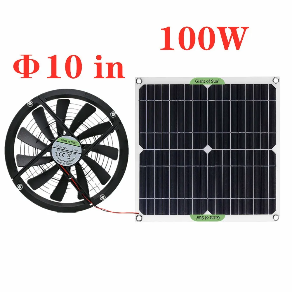 12V/24V Solar Exhaust Fan Air Extractor 6 Inch 10w 40w 100w Double Ventilator Solar Panel Powered Fan for Pet House Bathroom