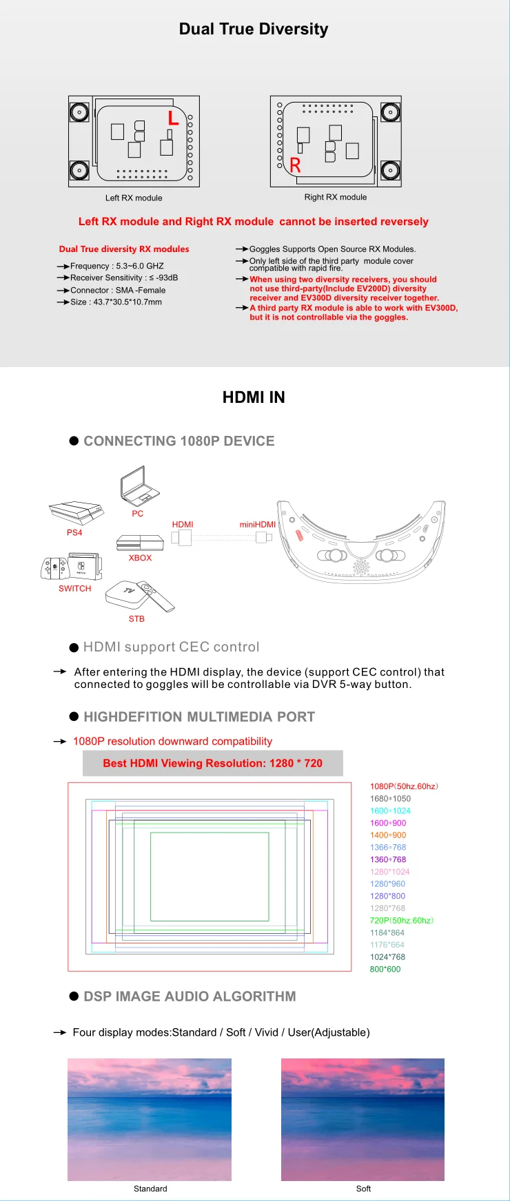 Предоплата Eachine EV300D 1280*960 5,8G 72CH Dual True Diversity HDMI FPV очки встроенный видеорегистратор фокусное расстояние Регулируемый FPV googles