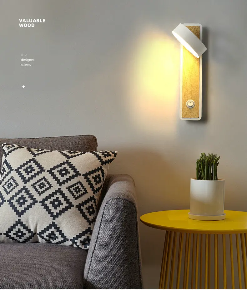 Современный простой светодиодный настенный светильник с выключателем на 5 Вт, теплый белый деревянный светильник, настенный светильник для чтения, черный и белый цвета