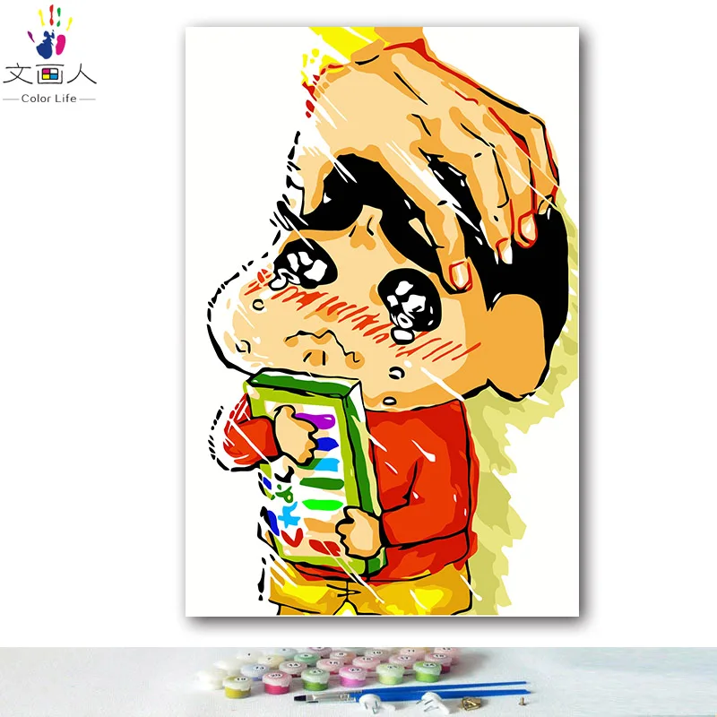 DIY картинки для раскраски по номерам с цветами Crayon Shinchan ювенальная Аниме Картина Рисование Живопись по номерам в рамке дома - Цвет: 0339