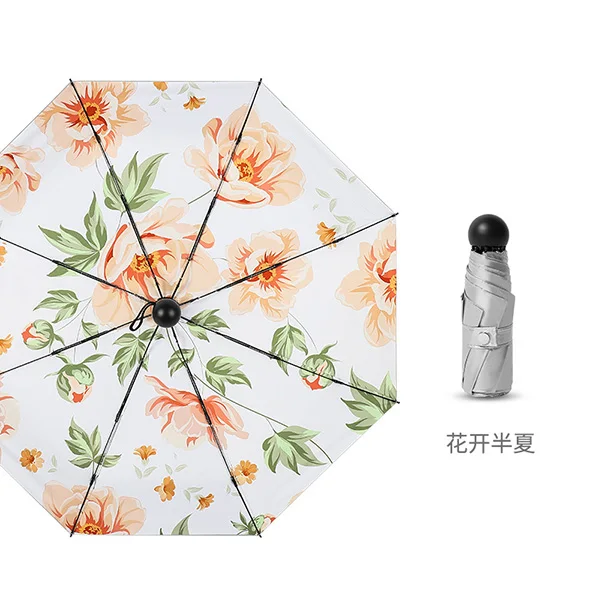 summer flower UPF50+ мини-зонтик 8 ребер портативный пятискладной карманный зонтик УФ цветок зонтик дождь женский зонтик Титан солнце Paraguas - Цвет: summer flower
