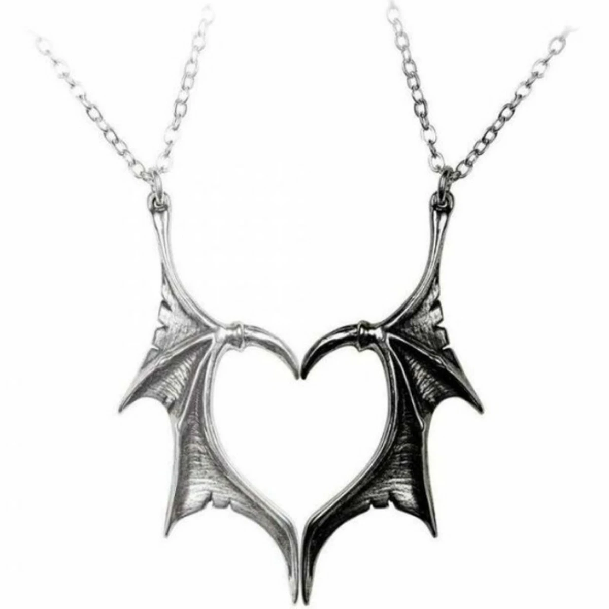Neo Gothic Couple Necklace White Black Dragon Wing Heart Pendant Romantic Love Jewelry Fashion Accessories Valentine's Day Gift