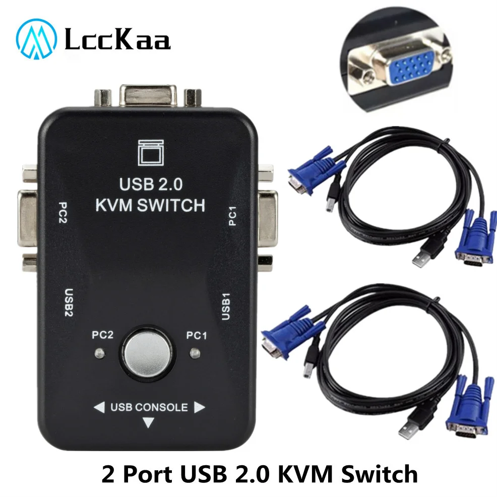 Comutador Kvm Usb 2.0 com Cabos 1920×1440 Vga Svga Caixa Divisor Portas Teclado Mouse Computador