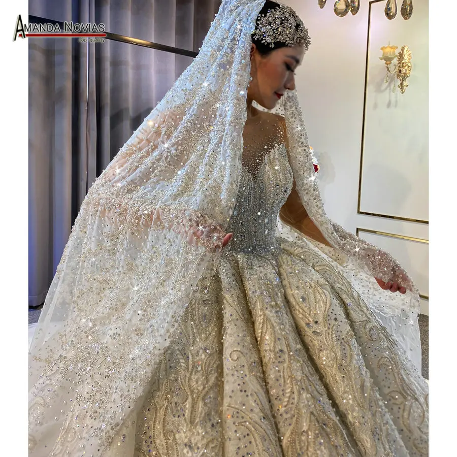 full beading luxury long lace veil 3*4 sizes ivory color top full ...