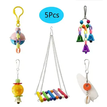 

5 Pcs/set Pet Bird Cage Hammock Swing Toy Small Parakeets Parrot Finches Bite Hanging Bell Ball String Toys