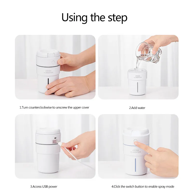 ELOOLE 320ml Mini Air Humidifier With Battery Cup Ultrasonic Humidifier For Home USB Aroma Diffuser