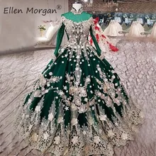 Винтажное свадебное платье в мусульманском стиле с длинным рукавом, кружевное бальное платье для женщин, элегантное, с высоким воротом, на шнуровке, темно-зеленые свадебные платья