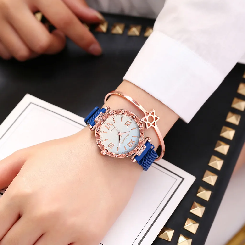 Женские часы гладкие минималистичные универсальные кварцевые часы с магнитной пряжкой из нержавеющей стали с сетчатым ремешком кварцевые часы подарок reloj mujer50