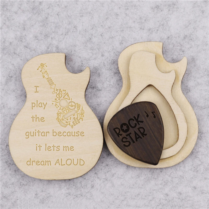 Custom Wood Guitar Pick Box Plectrum Case Personalised Holder Musicians Gift For Him Player Dropship Program | Спорт и развлечения