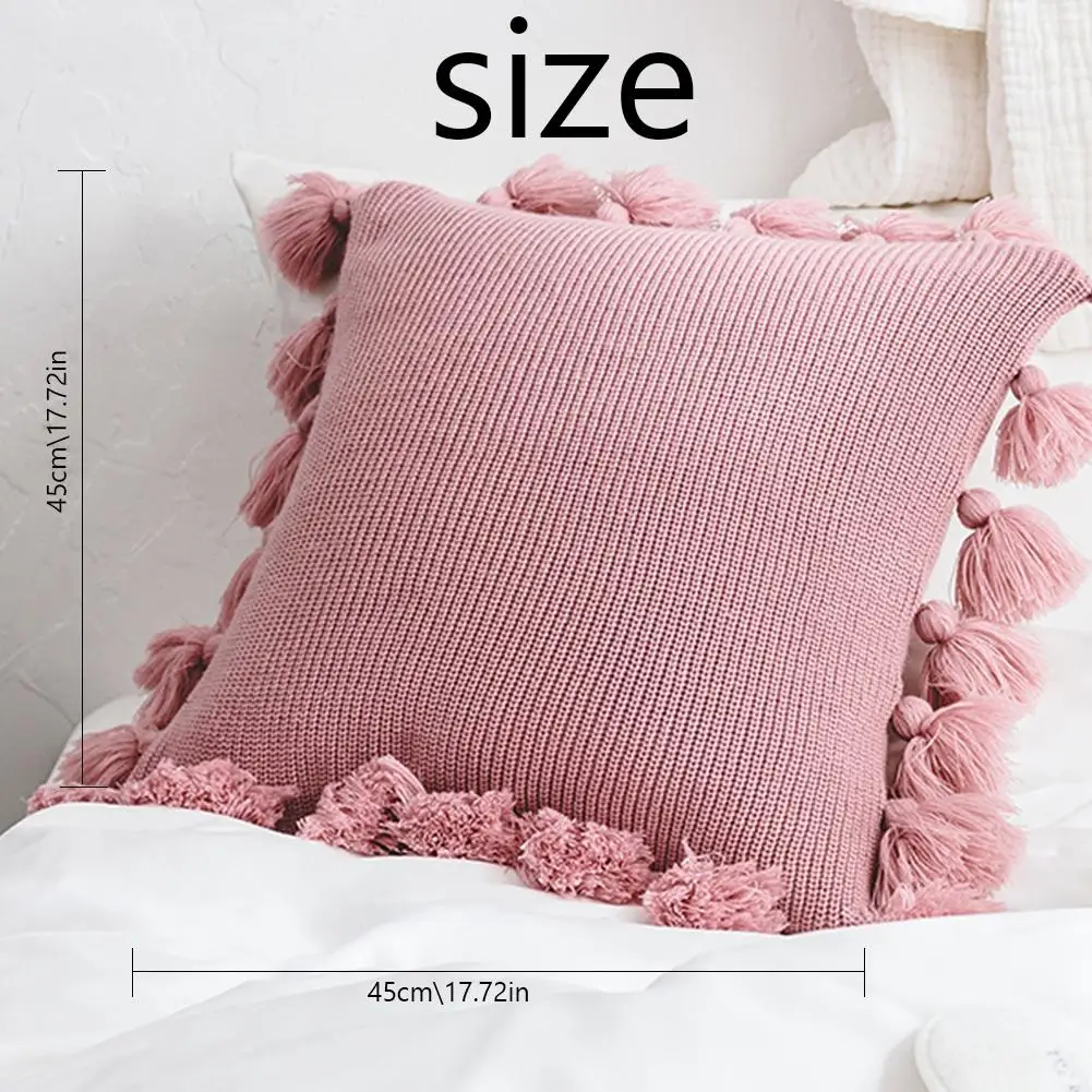 Soft Knitted Decorative Pillowcases With Tassel Lantern Ball Pillow Case Solid Handmade Wool Pillow Covers Home Office Supplies