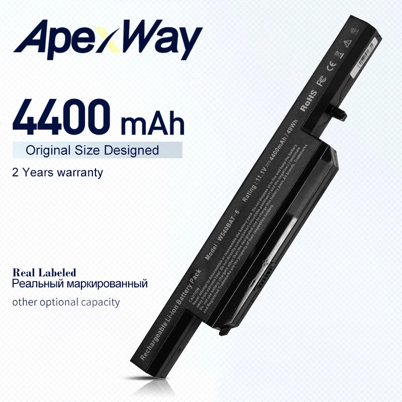 Аккумулятор Apexway для ноутбука CLEVO W540BAT 6 W550SU1 W550SU2 W551SU1 87 W540S 427 4U4|Аккумуляторы