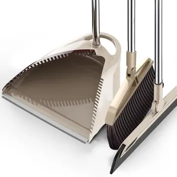 

Broom Dustpan Floor Squeegee Set Detachable Long Handle Upright Dustpan Scraper Combo For Home Kitchen Lobby Office Indoor Use