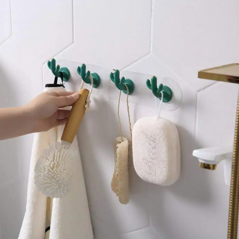 

Cute Cactus Shaped Hooks Self Adhesive Clothing Display Racks Key Holder Wall Hook Coat Hanger Cap Room Decor Show Holder