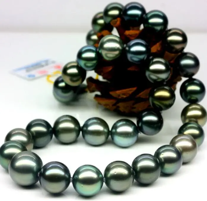 Jewelry Pearl Necklace 925 silver real natural big Tahitian Black 12-15 round very bright light nat Free Shipping | Украшения и