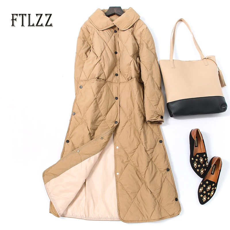 

2019 New Autumn Winter Ultra Light Down Jacket Women Single Breasted Warm Plaid White Duck Down Coat Fashion Woman Thin Clothing