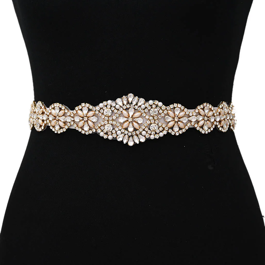 Golden Diamond Belts Rhinestone Wedding Belt Bridal Gowns Sashes Dress Jewel for Women Pearl Dresses | Свадьбы и торжества