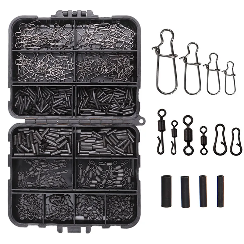 500 pçs/caixa conjunto de equipamento de pesca da carpa manga de bronze friso matte rolamento rápida mudança giratória conector para acessórios de pesca da carpa