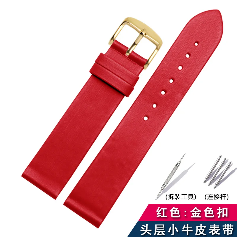 Shengmeirui Шелковый+ кожаный ремешок для часов 12mm14mm16mm17mm18mm19mm красный фиолетовый черный браслет цвета шампанского для женщин - Band Color: red gold