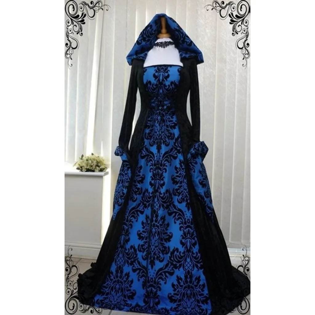 Женское платье на Хэллоуин, винтажное Ретро готическое длинное платье с длинным рукавом и капюшоном, платья маскарадный костюм, женское модное платье s vestidos