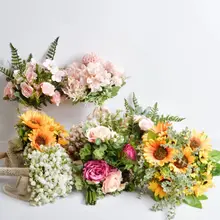 Европейский пасторальный свадебный букет, романтические искусственные цветы, искусственные ягоды, листья, День Святого Валентина, вечерние, церковные декорации