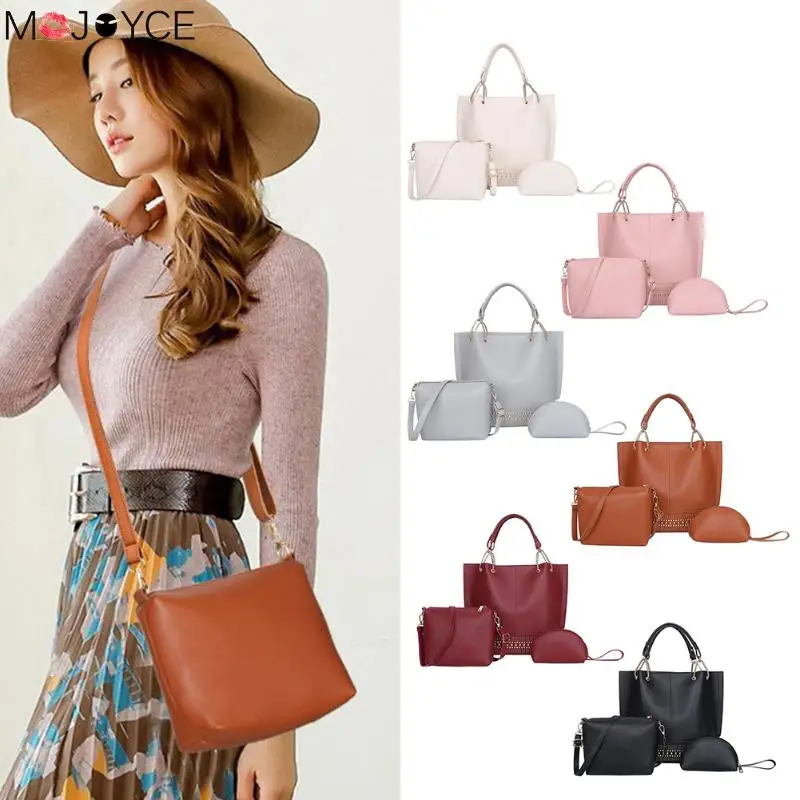 

3pcs/set Luxury handbags women bags designer Fashion Female Bags Women Clutch Rivet Pure PU Leather Shoulder Messenger Handbags