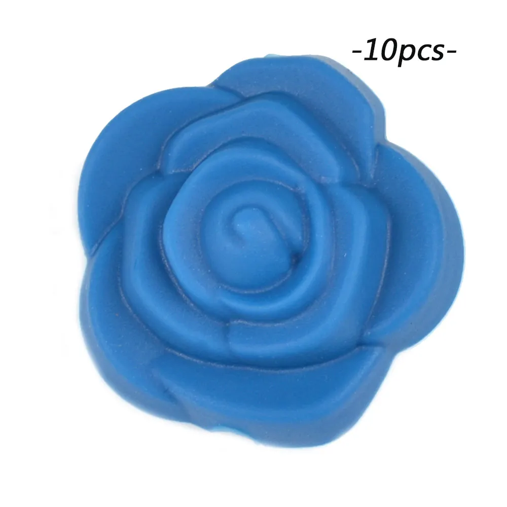Vivid blue Силиконовые Бусины, 10 шт./лот, цветок розы, детский прорезыватель, двухсторонние силиконовые бусины, шарм, Прорезыватель зубов, пентант, ожерелье без БФА - Цвет: Vivid blue