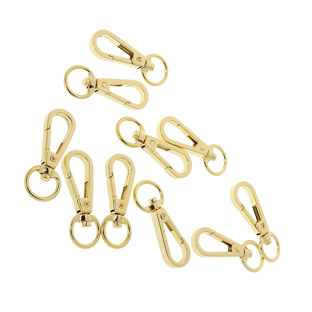 

10x Gold D Swivel Trigger Spring Clips Hooks Metal Key Ring Lobster Clasps