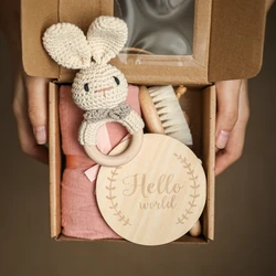 Juego de juguetes de baño para bebé recién nacido, toalla envolvente, cepillo de hitos, sonajero, baberos, cadena de chupete, suministros de fotografía, regalo de nacimiento, 1Set