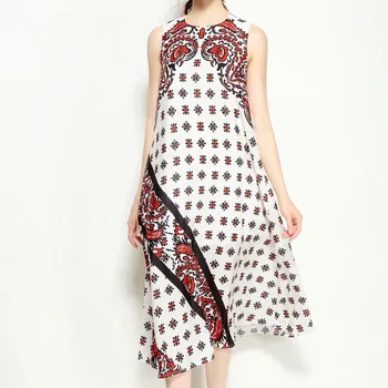 

Runway Bohemian Retro Print Flowers Sleeveless Loose Vest Dress Women'S Wear High Quality New Elegant Temperament Designer