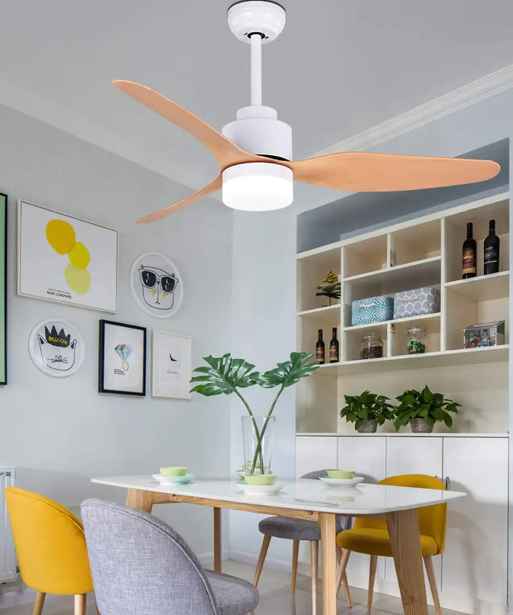 47Inch Modern Ceiling Light with Fans Remote Control Vintage ABS Blades Three Speeds for Living Room Bedroom Restaurant