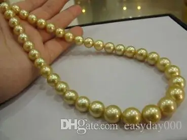 

NEW FINE ELEGANT 12-15MM SOUTH SEA ROUND GOLD PEARL NECKLACE 18INCH 925S