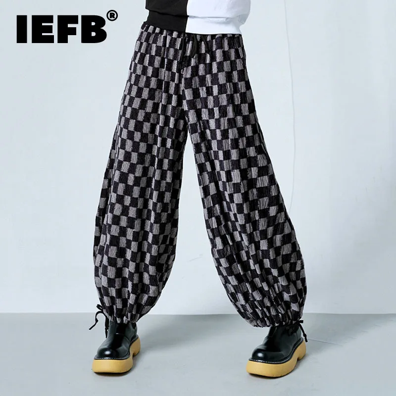 売れ筋直営店 黒白の市松模様の広がっシックなランタンワイドレッグパンツ秋冬iefbデザイン紳士服トレンド巾着ズボン 取扱 店 銀座 Ongoing Southloopmarket Com
