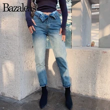 Bazaleas, осенние женские джинсы с завышенной талией, винтажные хлопковые шаровары, Харадзюку, джинсы для мам