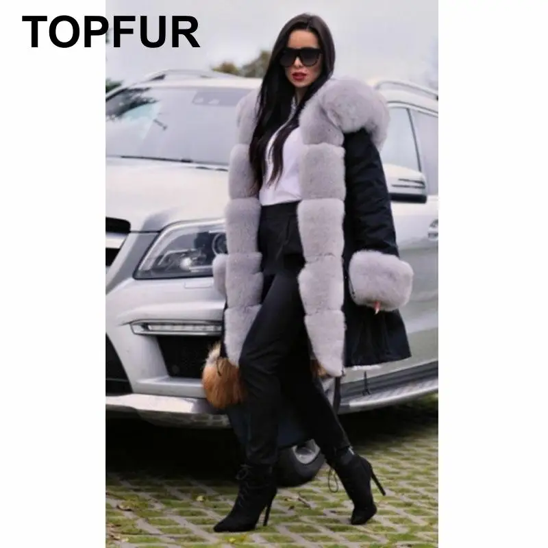 Женская теплая меховая парка TOPFUR длинная Роскошная с воротником из натурального