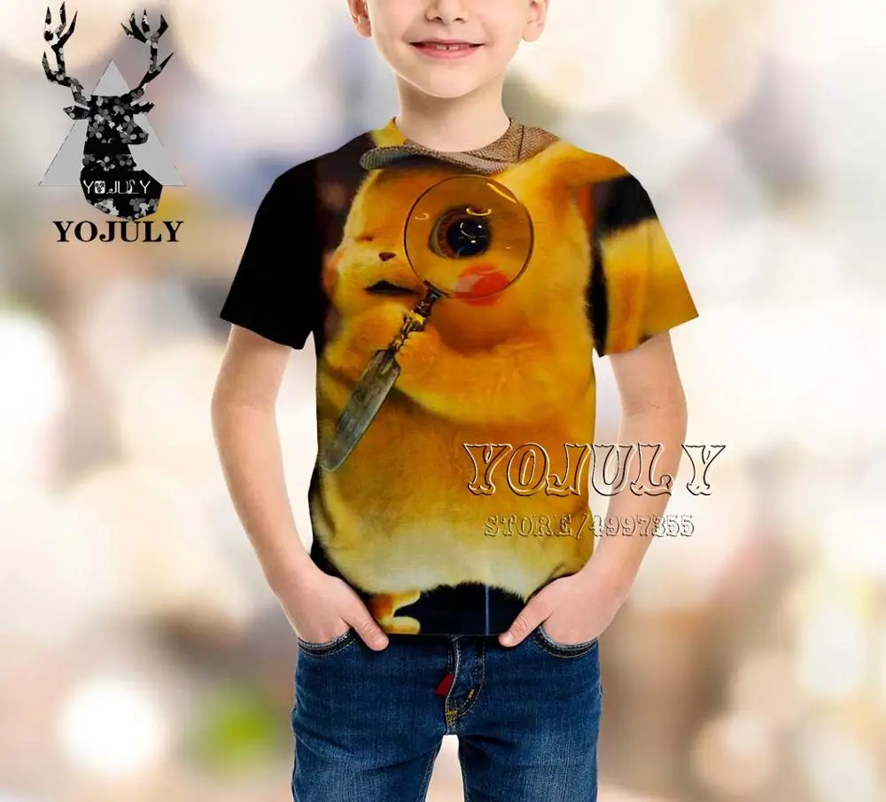 YOJULY Pikachu/новая детская одежда с 3d принтом для мальчиков и девочек-подростков детская футболка Лидер продаж, модные футболки с круглым вырезом, A413 - Цвет: 3