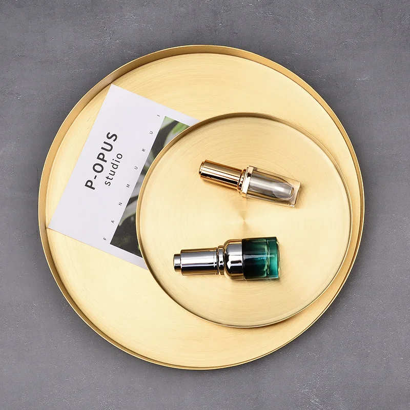 

Gold-Tone Stainless Steel Circle Straight Edge Tray Northern European-Style INS-Style Light Luxury Storage round Plates Cosmetic