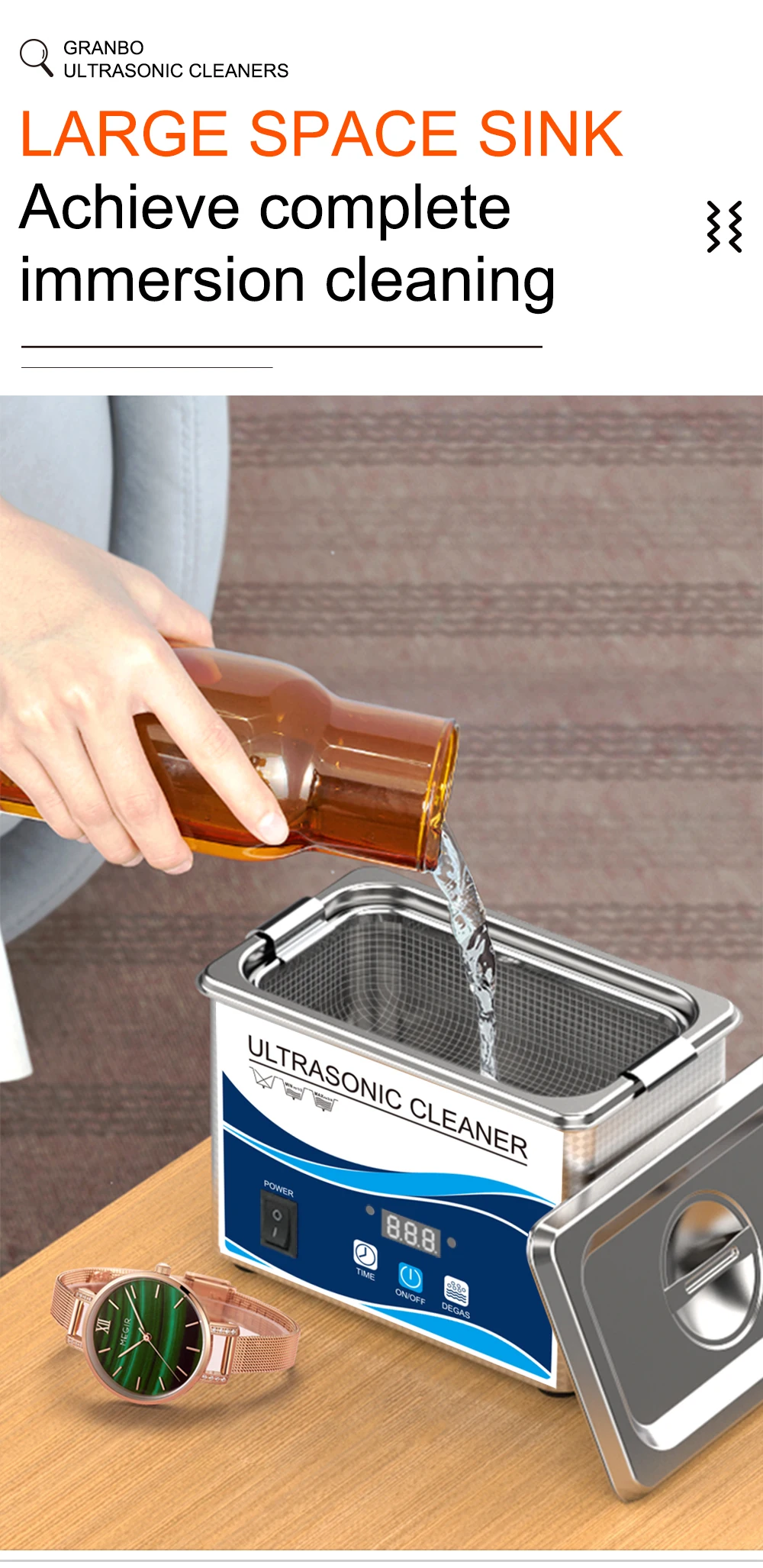 Household GA008 Ultrasonic Cleaner Stainless Steel Bath 60W Piezoelectric Transducer Glasses Cellphone Board Jewelry Washer