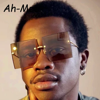 

Oversized Rimless Square Sunglasses Women Men 2020 Brand Big Flat Top Red Clear Lens Simple One Piece Men Gafas Sun Glasses