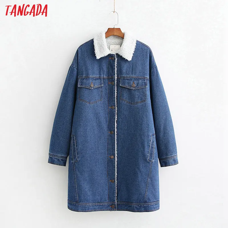 Tangada Женские флисовые джинсовые толстые пальто куртка Свободные Длинные рукава карман дамы элегантный осень зима пальто 1D141